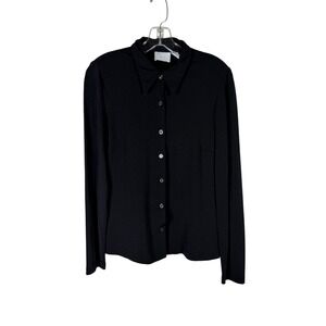 A Line Anne Klein Black Long Sleeve Button Down Shirt Size 4 Made in USA